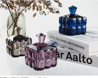 Molde de resina para pote com corte de diamante | Recipiente quadrado para guardar joias