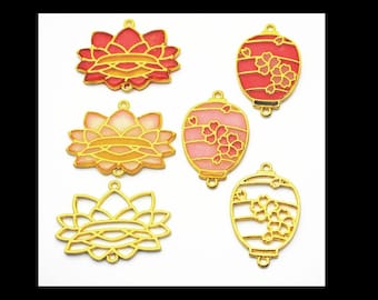 Lotus flower open bezel | Lantern open bezel | UV resin open bezel | Gold charm | Gold lantern charm | Open back bezel | Lotus flower charm