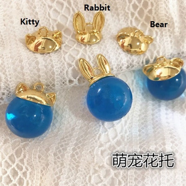 Kitty Bead Cap,Bear Bead Cap,Bunny Bead cap,bead cap,jewelry finding,gold bead cap,DIY jewelry making,kawaii bead cap