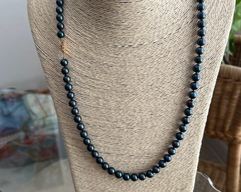 Black Akoya Pearl Necklace: 14K Solid Gold Clasp, Saltwater Cultured