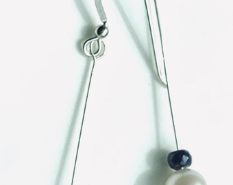 Saltwater Akoya Pearl & Sapphire  SS French Wire Sterling Silver Earrings-Ready to Ship-Authentic