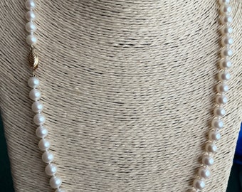 Akoya 6.5-7MM White Pearl Necklace-Authentic-Saltwater-Ships Immediately~Solid 14K