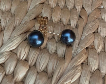 Black Akoya Pearl Studs 14k Gold Backs-Ready To Ship