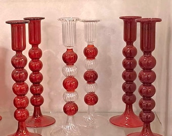 Blown Red Glass Candle Holder Set, Home Decor (25cm)