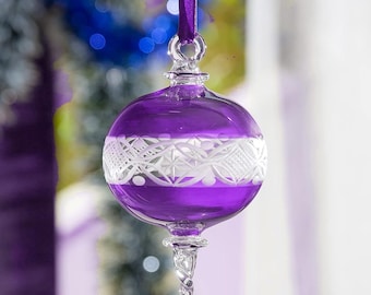 ムラノグラス　クリスマス オーナメント ボール　パープル ムラーノガラスのクリスマスオーナメントボール（パープルホワイト