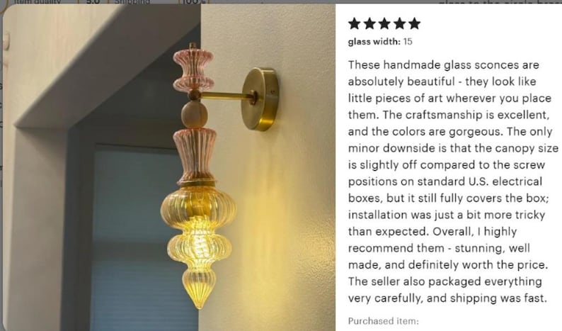 Blown Glass Wall Sconce Set, Handmade Lighting (Set of 2) image 6