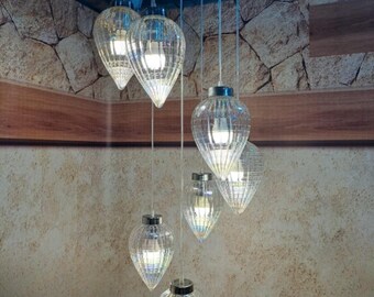 Handmade Glass Chandelier, Modern Hanging Lighting, Customizable Colors