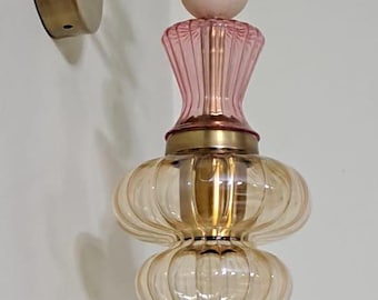 Handmade Blown Glass Sconce, Brass Base Lighting