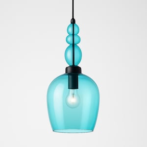 Handcrafted Aqua Blown Glass Pendant Light: Elegant Home Decor