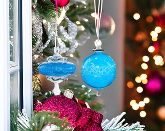 Handmade Blue Christmas Ball Ornaments, Set of 2