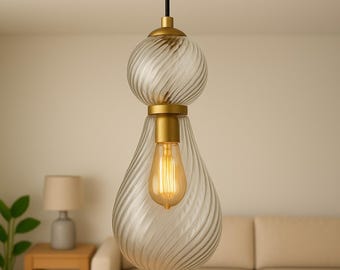 Lampa wisząca z ręcznie dmuchanego szkła typu „swirl”: konfigurowalne oświetlenie wyspy kuchennej