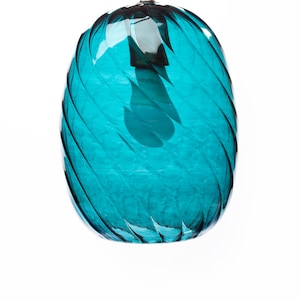 Blown Ribbed glass pendant Blue
