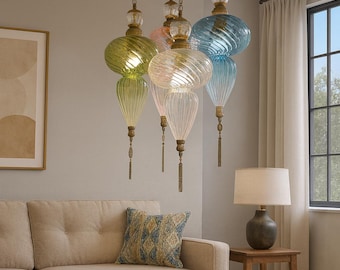 Hand blown Glass Chandelier, Moroccan Pendant Light