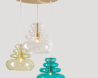 Modern Blown Glass Pendant Light Set – Multicolor Brass Base