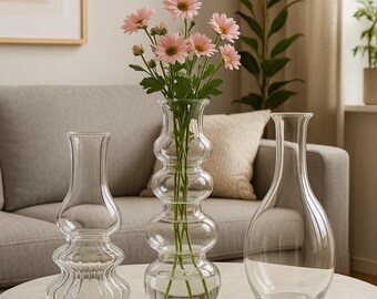 Handblown Clear Glass Vase Set of 3: Modern Centerpiece Decor