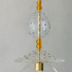 Textured Blown Glass Pendant Light with Brass Accent - Handmade