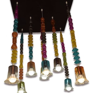 Modern Hand Blown glass  chandelier.  Custom Blown Glass Lighting . Mouth  Blown Colorful pendant lights