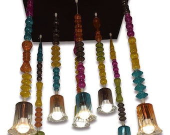 Hand Blown Glass Chandelier, Colorful Pyrex Pendant Lighting