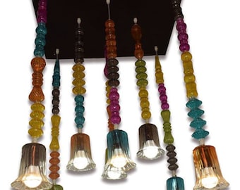 Modern Hand Blown glass  chandelier.  Custom Blown Glass Lighting . Mouth  Blown Colorful pendant lights