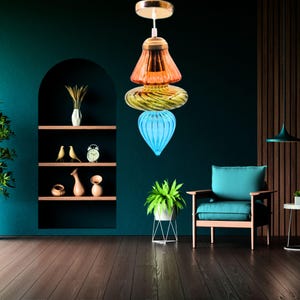 Blown glass pendant lamp for kitchen island light, Multicolored Blown Glass Light ,Modern Colorful Glass Pendant Light handmade