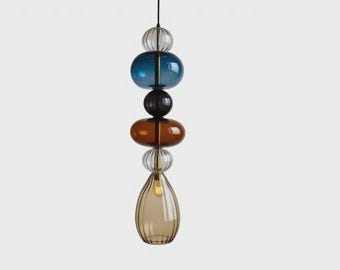 Munblåst flerfärgad glaspendellampa | Modern hänglampa