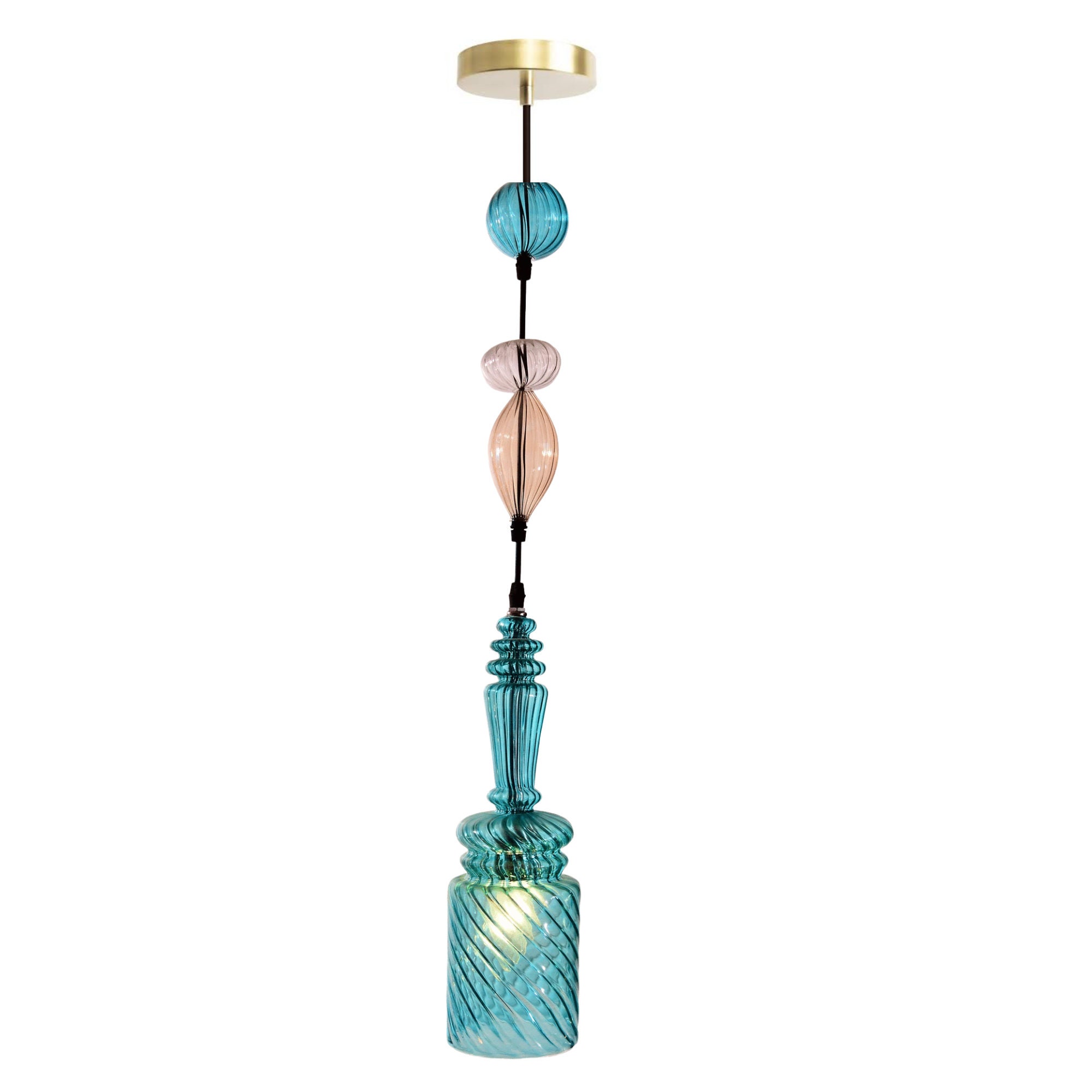 Handmade Pyrex Glass Pendant Light, Blue Modern Lighting