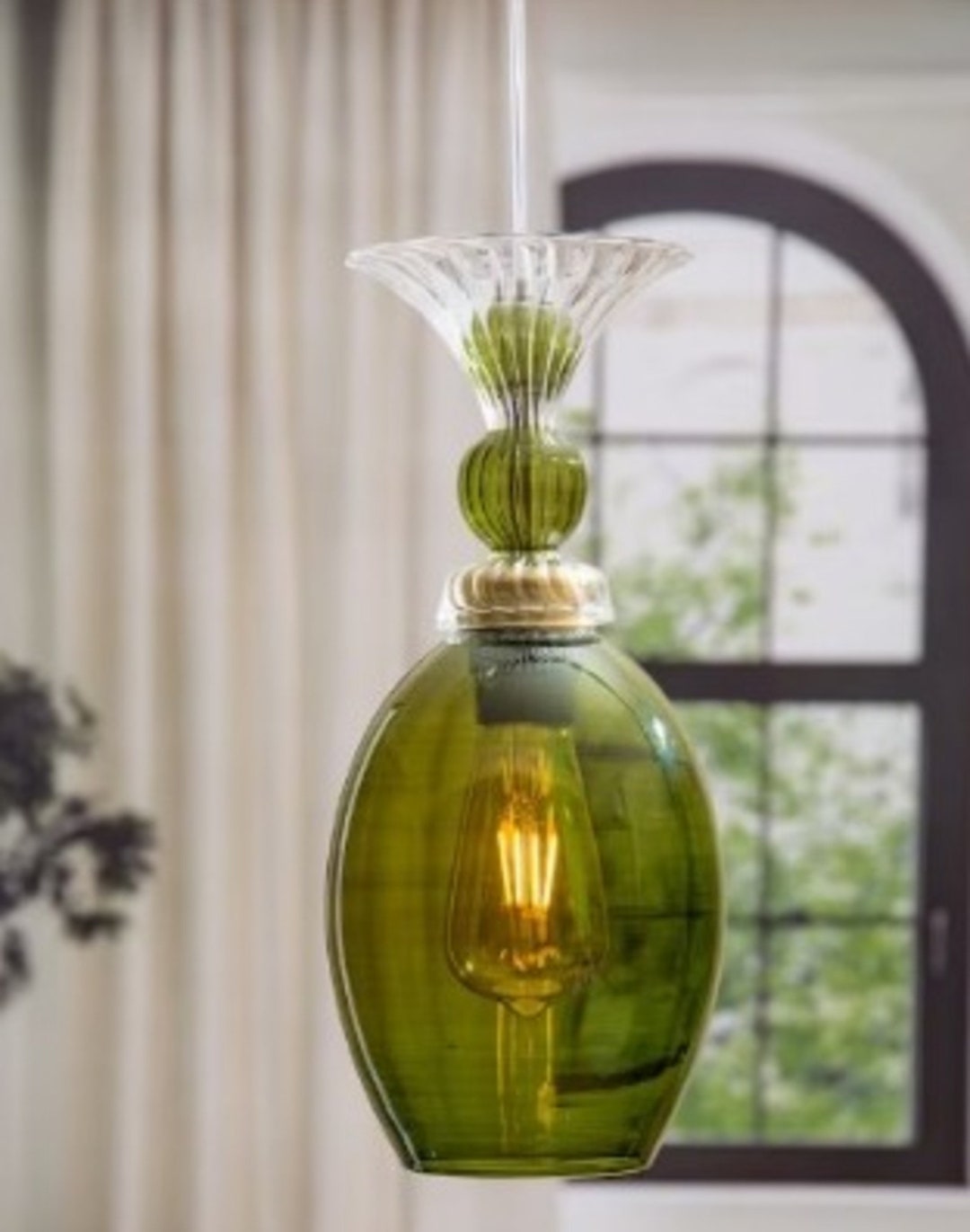 Green Glass Lighting , Pendant Glass Light , Handmade Blown Pyrex Glass ...
