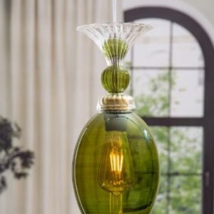 Green Glass Lighting , pendant glass light , handmade blown Pyrex glass lighting
