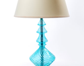 Handmade Blown Glass Table Lamp – Modern Blue Pyrex Accent Light