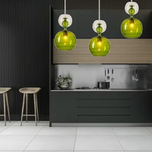 Green Glass Light fixture handmade- Glass Light Fixture for kitchen island - blown glass pendant light