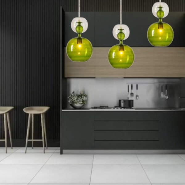 Green Glass Pendant Lights - Etsy