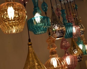 Hand Blown Pyrex Glass Pendant Light, Modern Chandelier