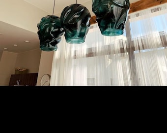Hand Blown Green Glass Pendant Light – Kitchen Island Lighting