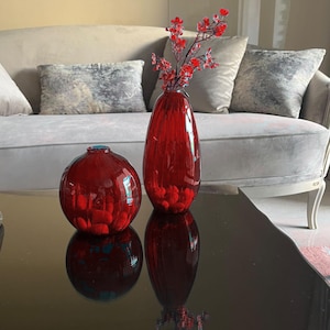 Glass Vase For Flowers -Handmade  Glass vase Decorative -Hand painted Vase Ribbed glass unique - Customized Glass Vase Set of 2