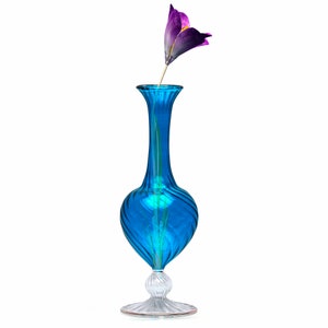 blue glass vase for flowers handmade  ribbed glass - beautiful glass  décor for home decoration