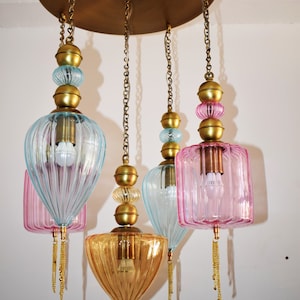 Modern Lighting Chandelier Blown glass Set of 5/ Hand painted  light fixtures /Ceiling Lighting Mouth Blown Glass