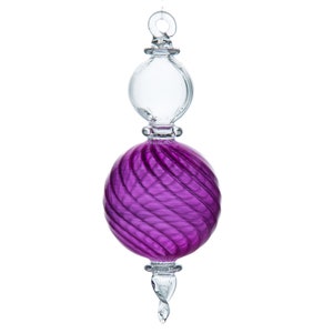 Purple engraved handmade christmas glass ornament tree decoration hanging ribbed egyptian hand blown glass ornaments