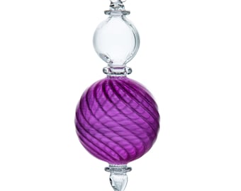 Purple Ribbed Glass Christmas Ornament, Egyptian Hand Blown Decoration