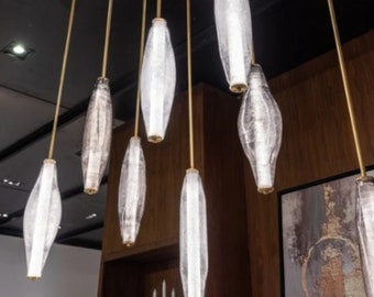 chandelier lighting dining room, dining room pendant lights, Blown Glass Lighting chandelier, hanging glass light, handmade chandelier