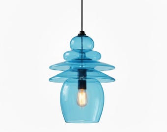Blaue Mundgeblasene Glas Pendelleuchte: Moderne Teardrop Deckenleuchte für Kücheninsel Licht