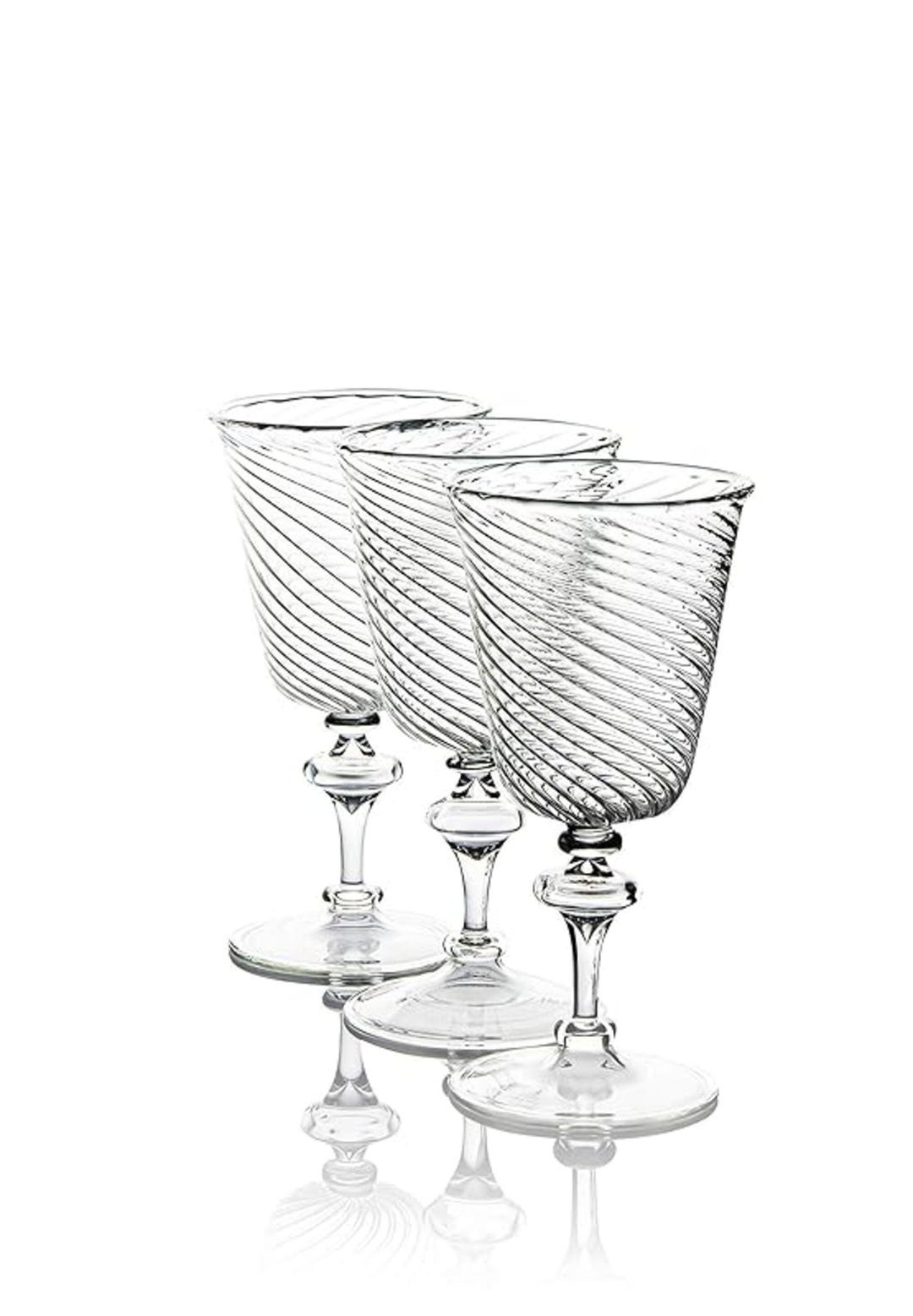 Hand Blown Clear Glass Cup Set of 3, Ribbed Stemware - Etsy
