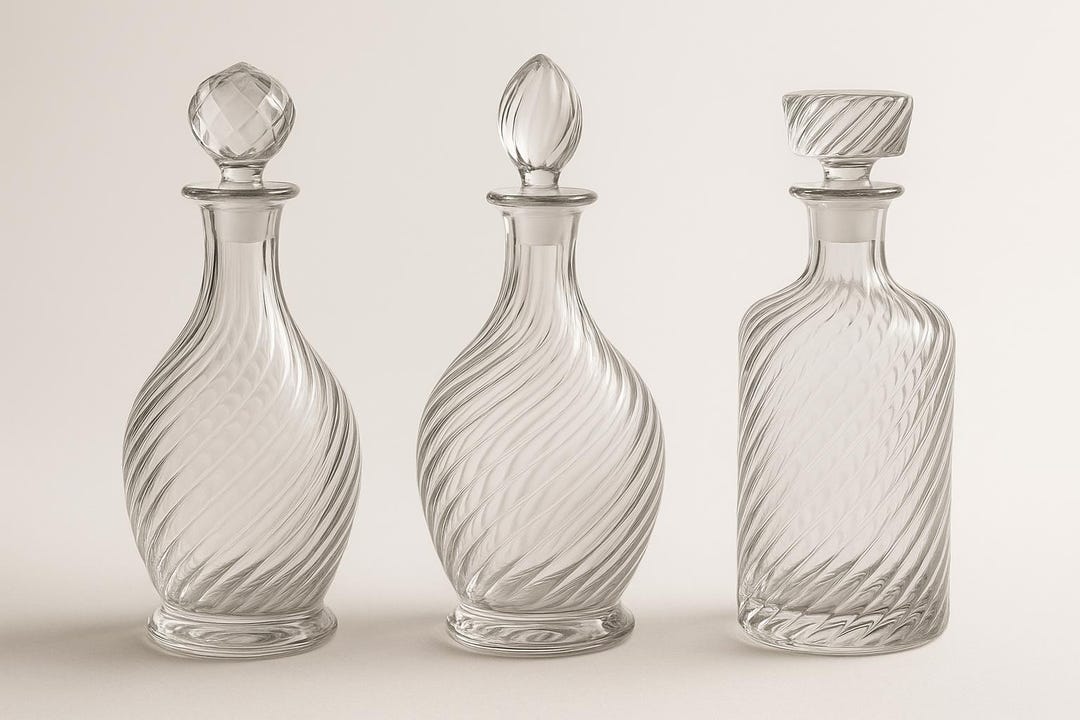 Deli Glassware Ribbed Ribbed Swirl Glass Decanter Set: Handblown Vintage Style Barware - Etsy