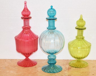Glass Decanter  set  OF 3 - Fragrance Decanter handmade   - art blown Pyrex set