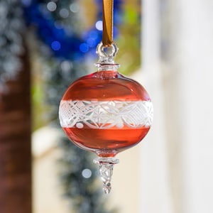Christmas ornament Glass Ball red Handmade- Art Blown Glass Ornament- handmade Christmas Glass Ornament Stained Glass