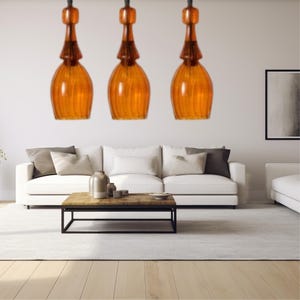 orange pendant lights set of 3 , blown glass lighting, handmade pendant lights ,modern lights, modern glass lights, hand blown glass lights