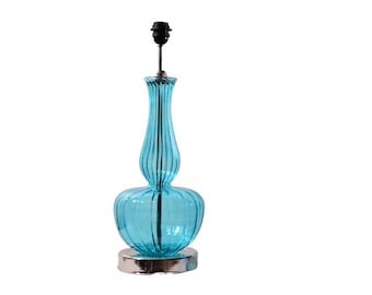 Handmade Turquoise Stained Glass Table Lamp, Bedroom Lighting
