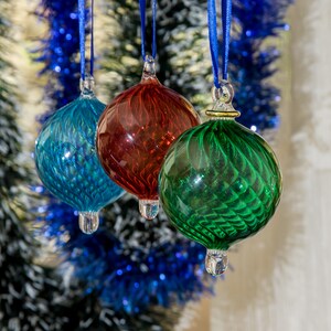 Set of 3 christmas ribbed glass ornament tree decoration handmade ornament egyptian hand blown glass ornaments