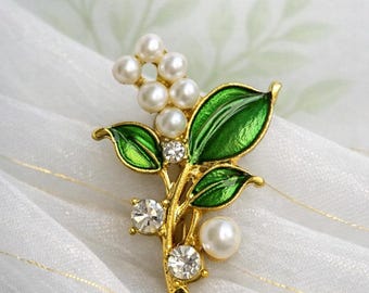 Broche lelietje-van-dalen: speld met parelbloem, delicate sieraden, klaar als cadeau