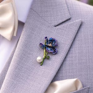 Purple Iris Brooch:Hand Painted Delicate Flower Pin with Pearl