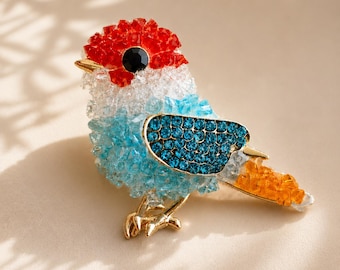 Vintage Crystal Bird Brooch: Gold-Tone Rhinestone Bird Pin, 5 cm